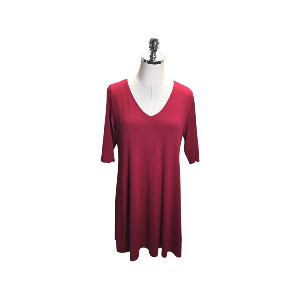 Eileen Fisher Jersey Tunic Dress Medium Deep Red Quiet Luxury Minimalist Artsy
